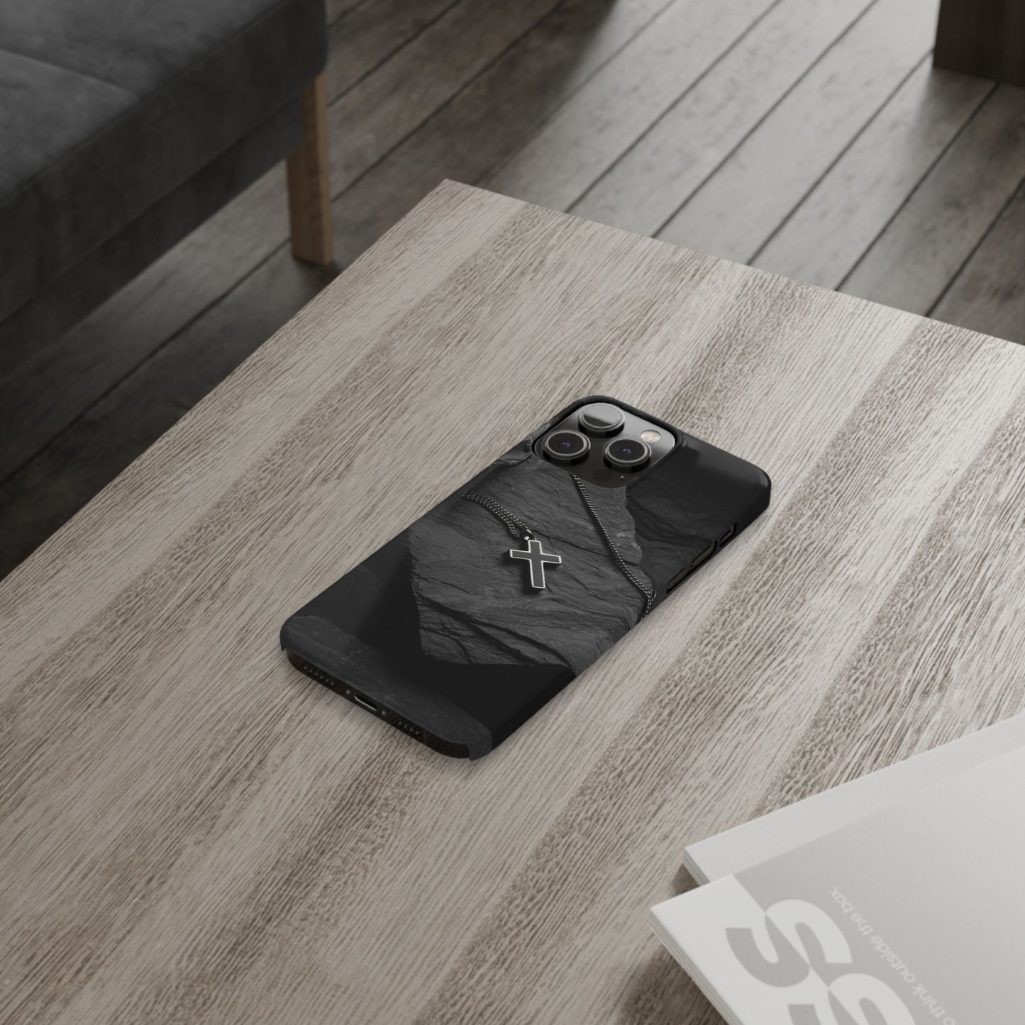 Minimalist Black Cross Slim Phone Case - Stylish & Modern Design