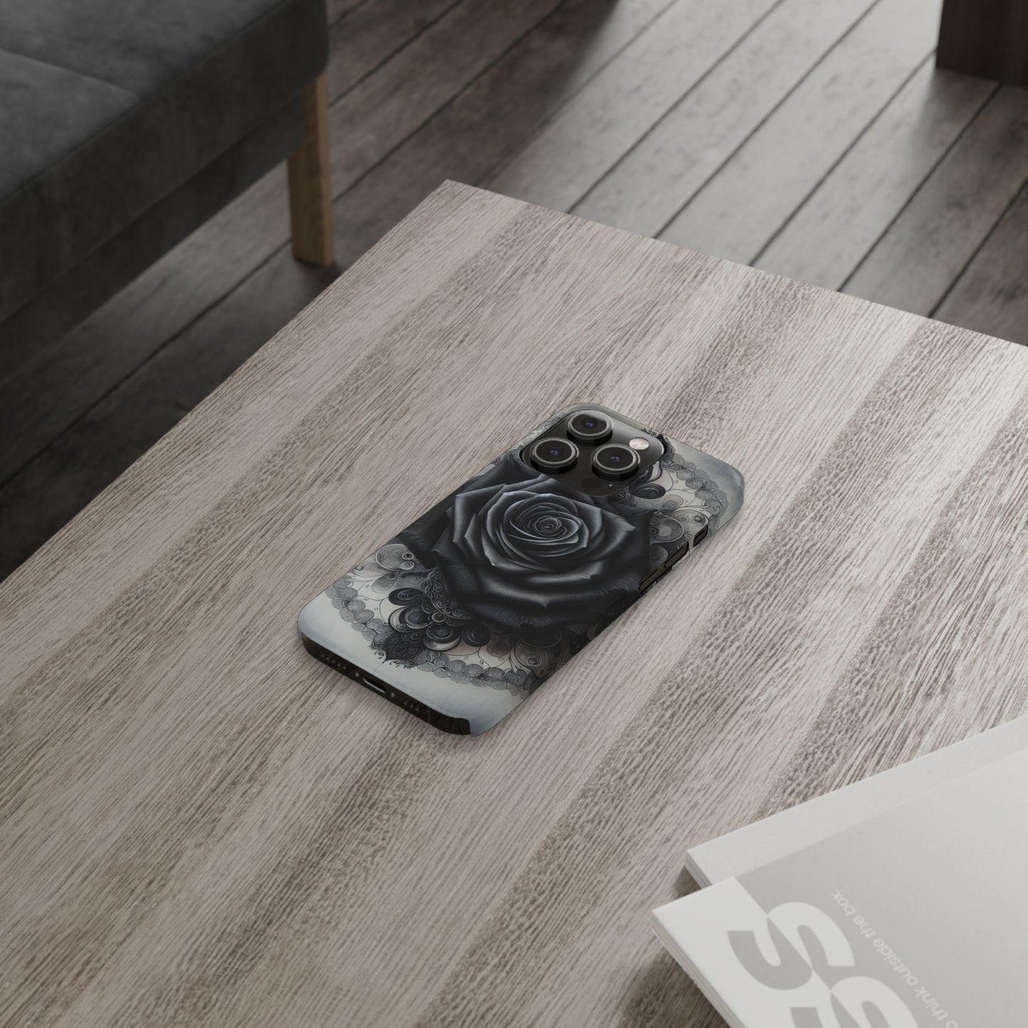 Elegant Black Rose Slim Phone Case for Stylish Protection