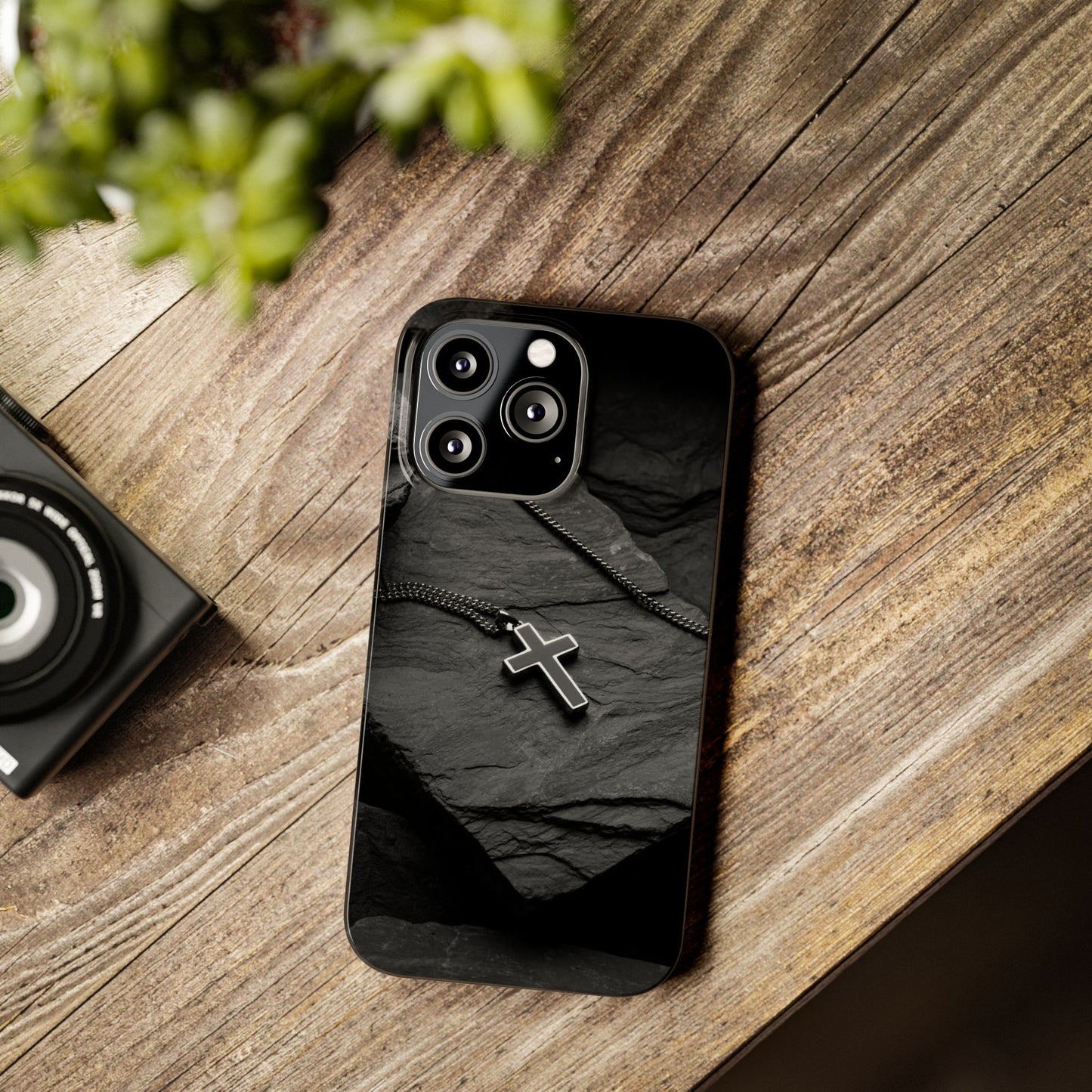 Minimalist Black Cross Slim Phone Case - Stylish & Modern Design