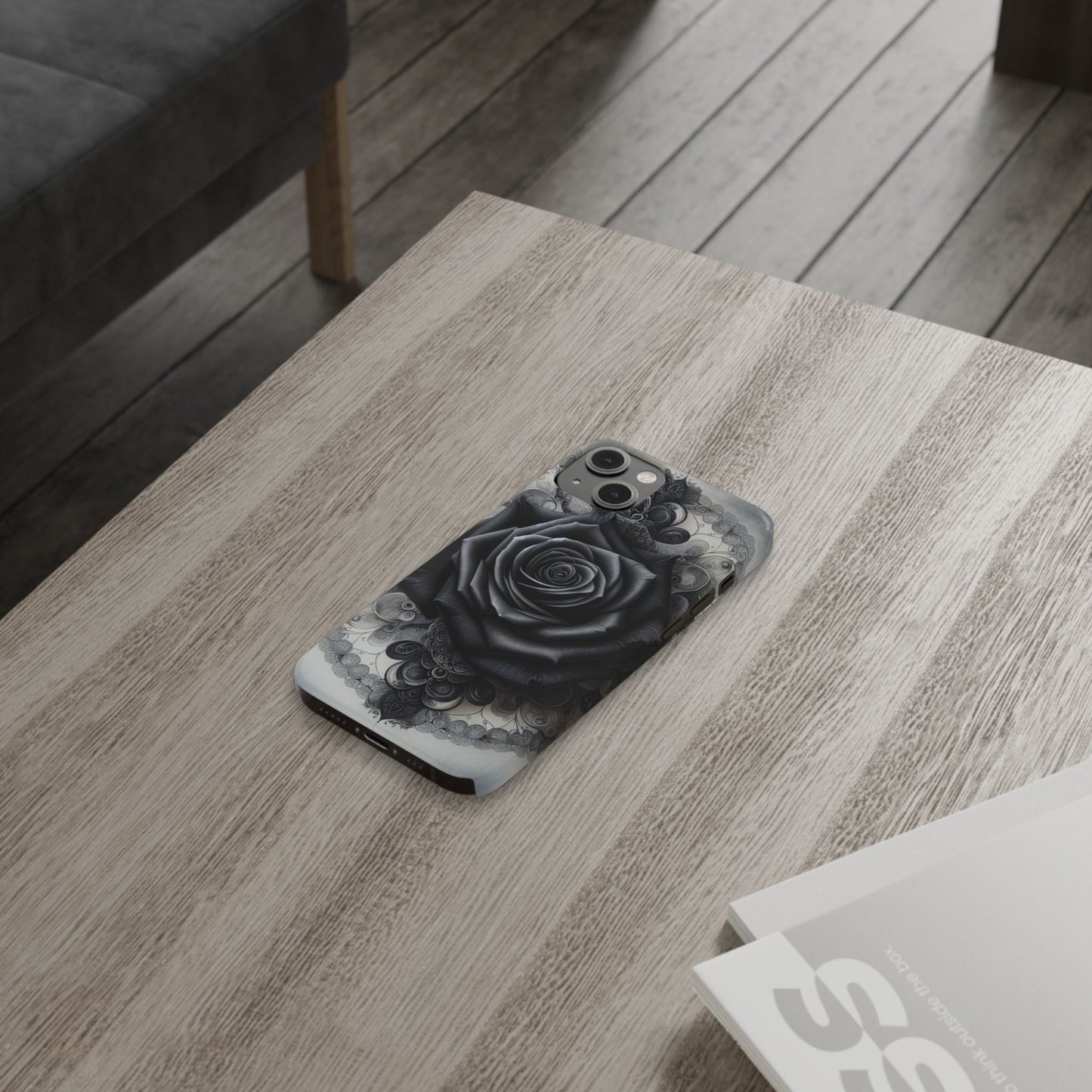 Elegant Black Rose Slim Phone Case for Stylish Protection