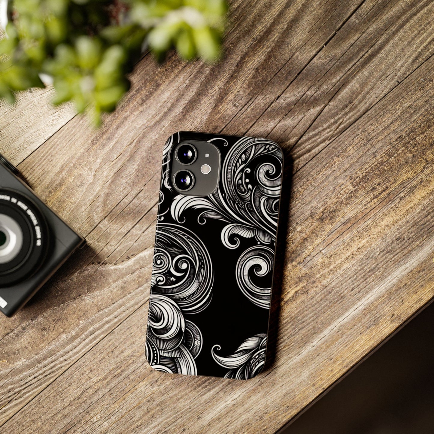 Elegant Black Swirl Slim Phone Case - Artistic Design for All Occasions