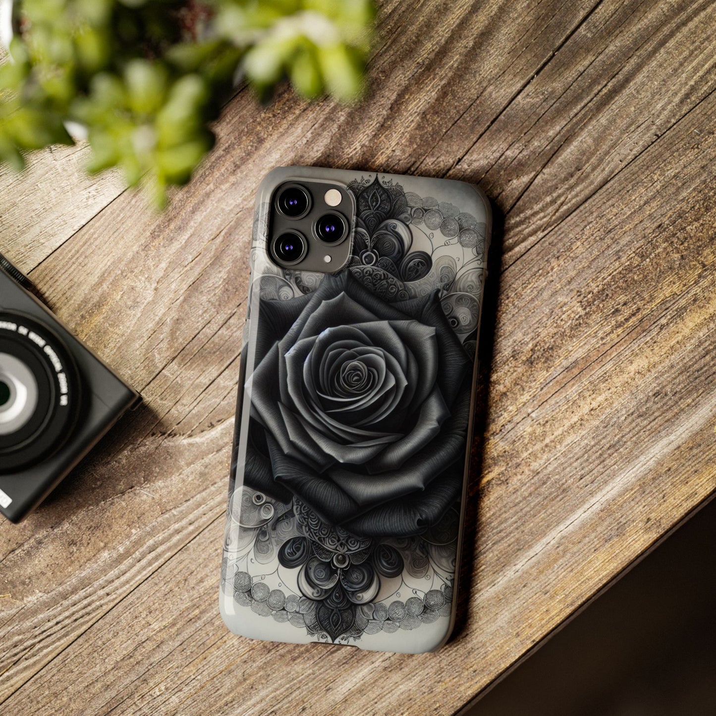 Elegant Black Rose Slim Phone Case for Stylish Protection