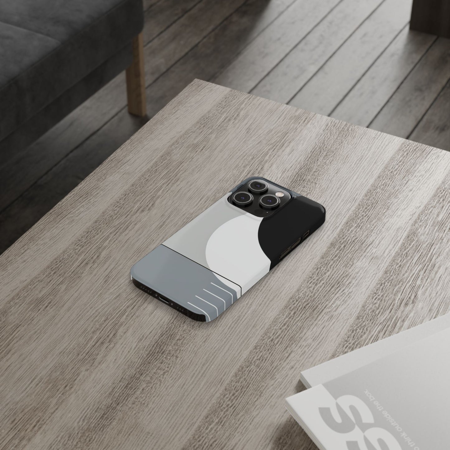 Minimalist Abstract Slim Phone Case - Modern Black and Gray Design