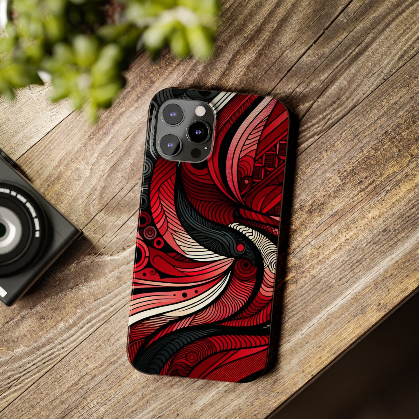 Artistic Red Swirl Slim Phone Case - Trendy Design for Stylish Protection