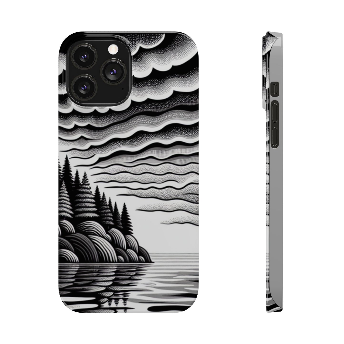 Artistic Black and White Slim Phone Case - Nature Landscape Design