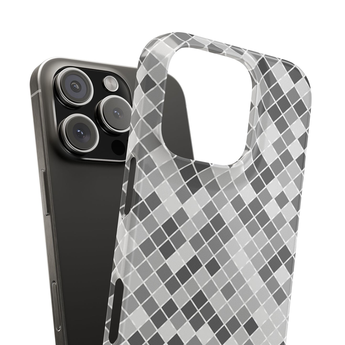 Chic Grey Mosaic Slim Phone Case - Stylish Protection for Modern Lifestyle