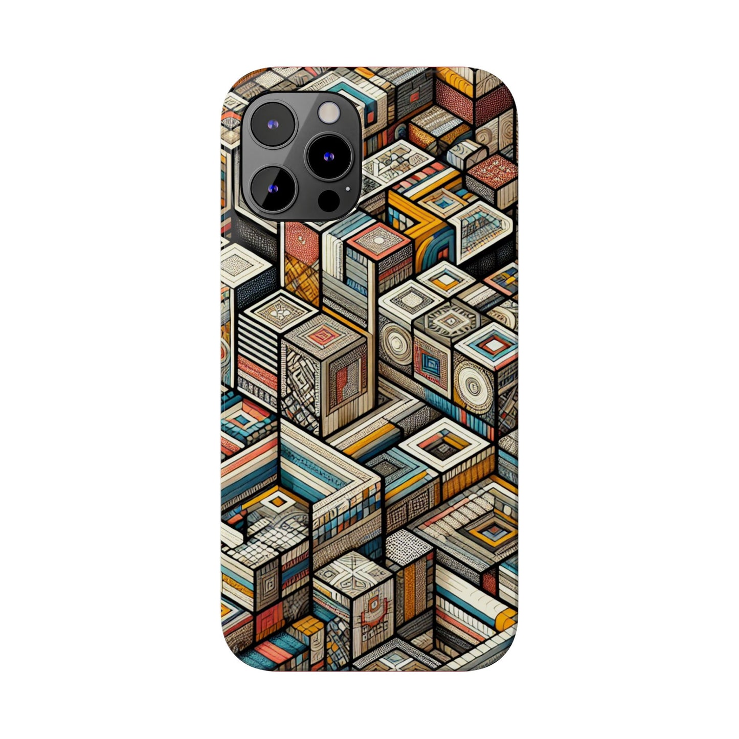 Artistic  Retro Geometric Slim Phone Case - Unique Abstract Design