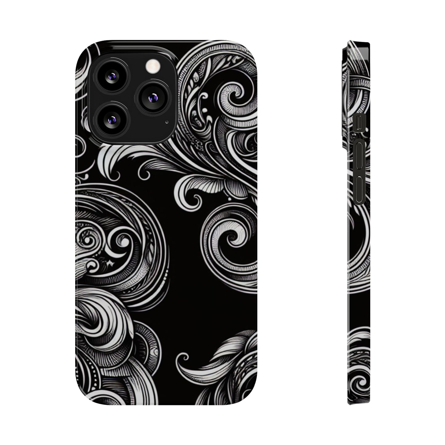 Elegant Black Swirl Slim Phone Case - Artistic Design for All Occasions