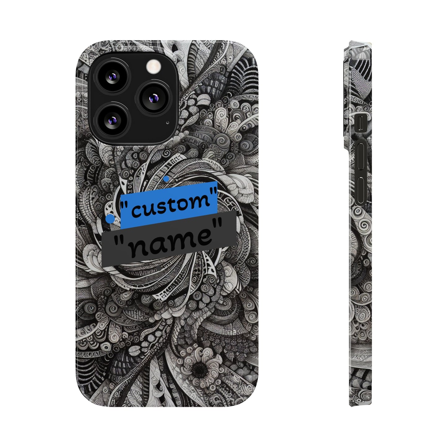 Customizable Slim Phone Cases - Personalized Black Swirl Design