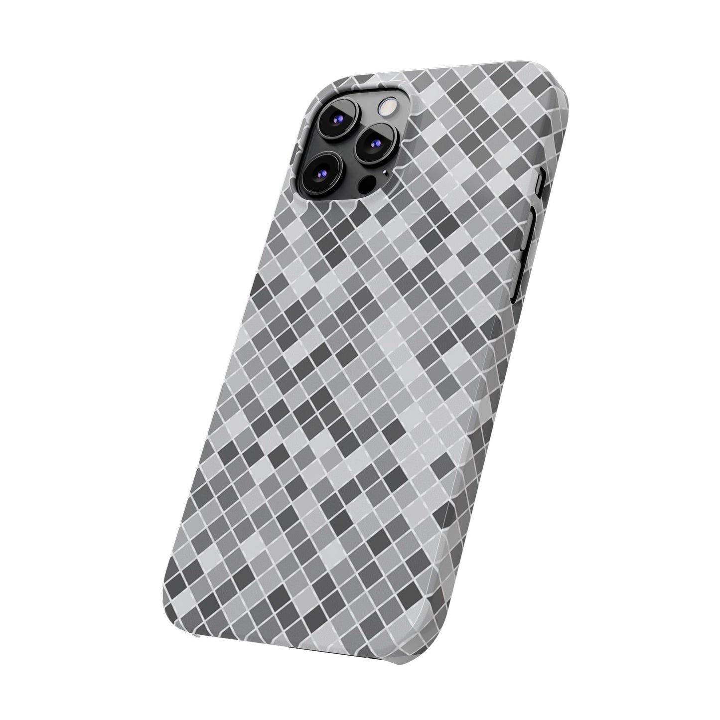 Chic Grey Mosaic Slim Phone Case - Stylish Protection for Modern Lifestyle