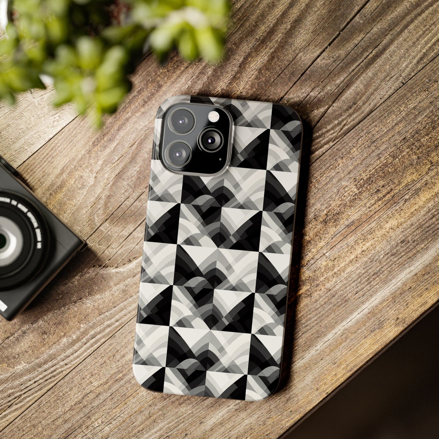 Stylish Black and Gray Slim Phone Case - Geometric Pattern for Modern Aesthetics