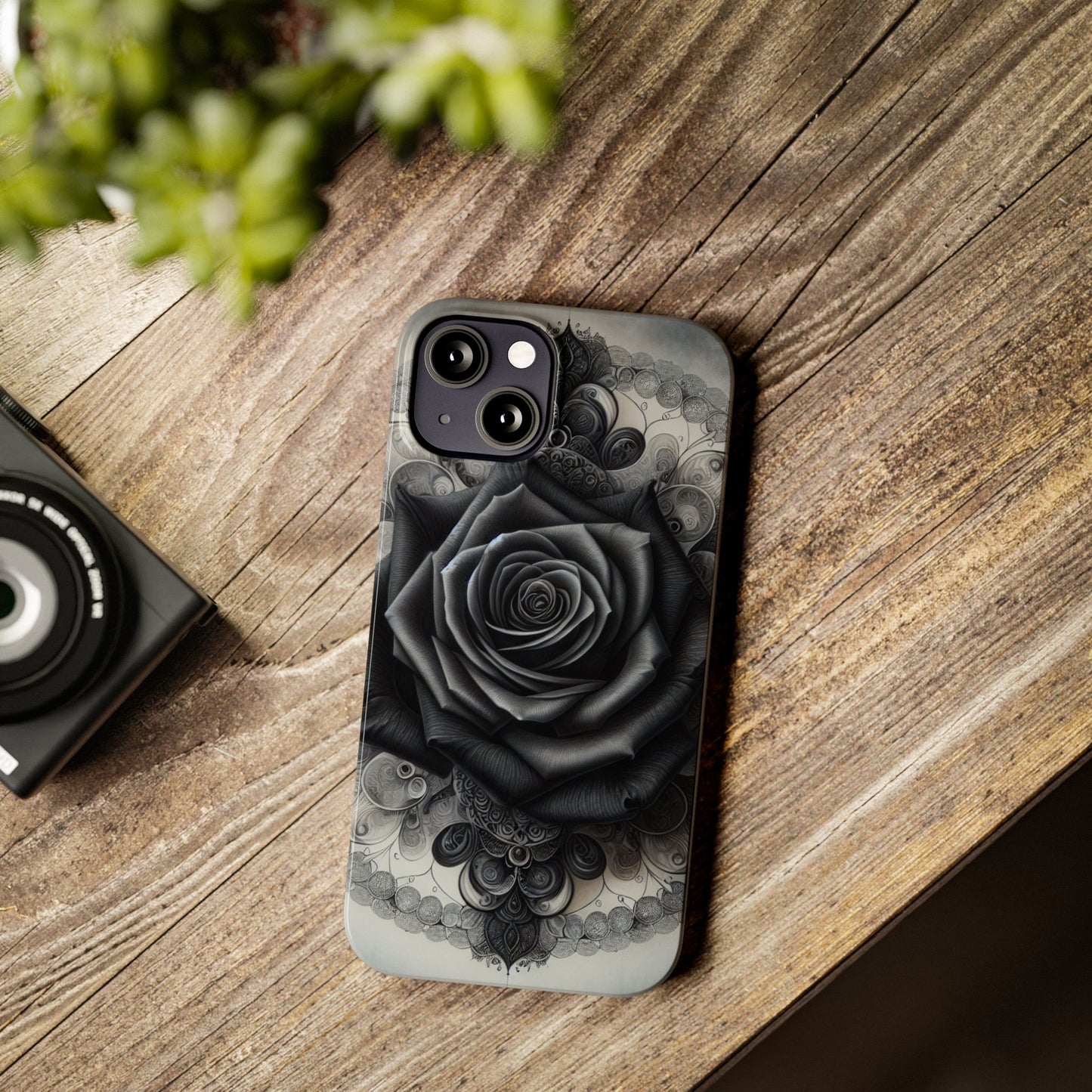 Elegant Black Rose Slim Phone Case for Stylish Protection