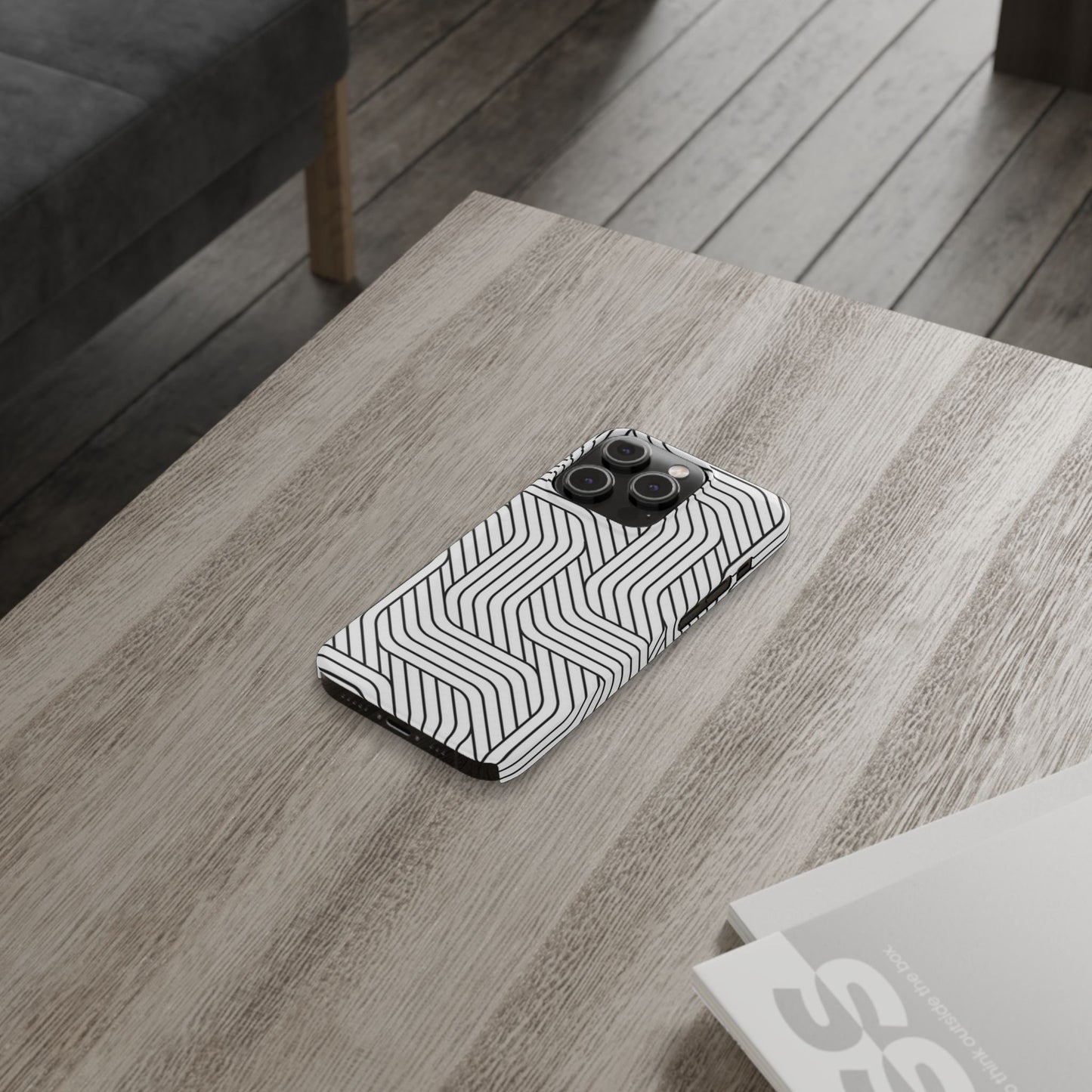 Stylish Geometric Slim Phone Case - Sleek Black and White Design for Minimalist Aesthetics