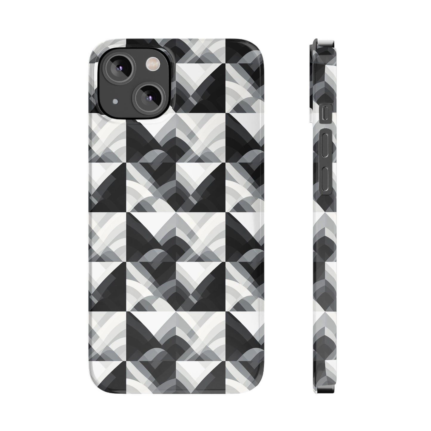 Stylish Black and Gray Slim Phone Case - Geometric Pattern for Modern Aesthetics