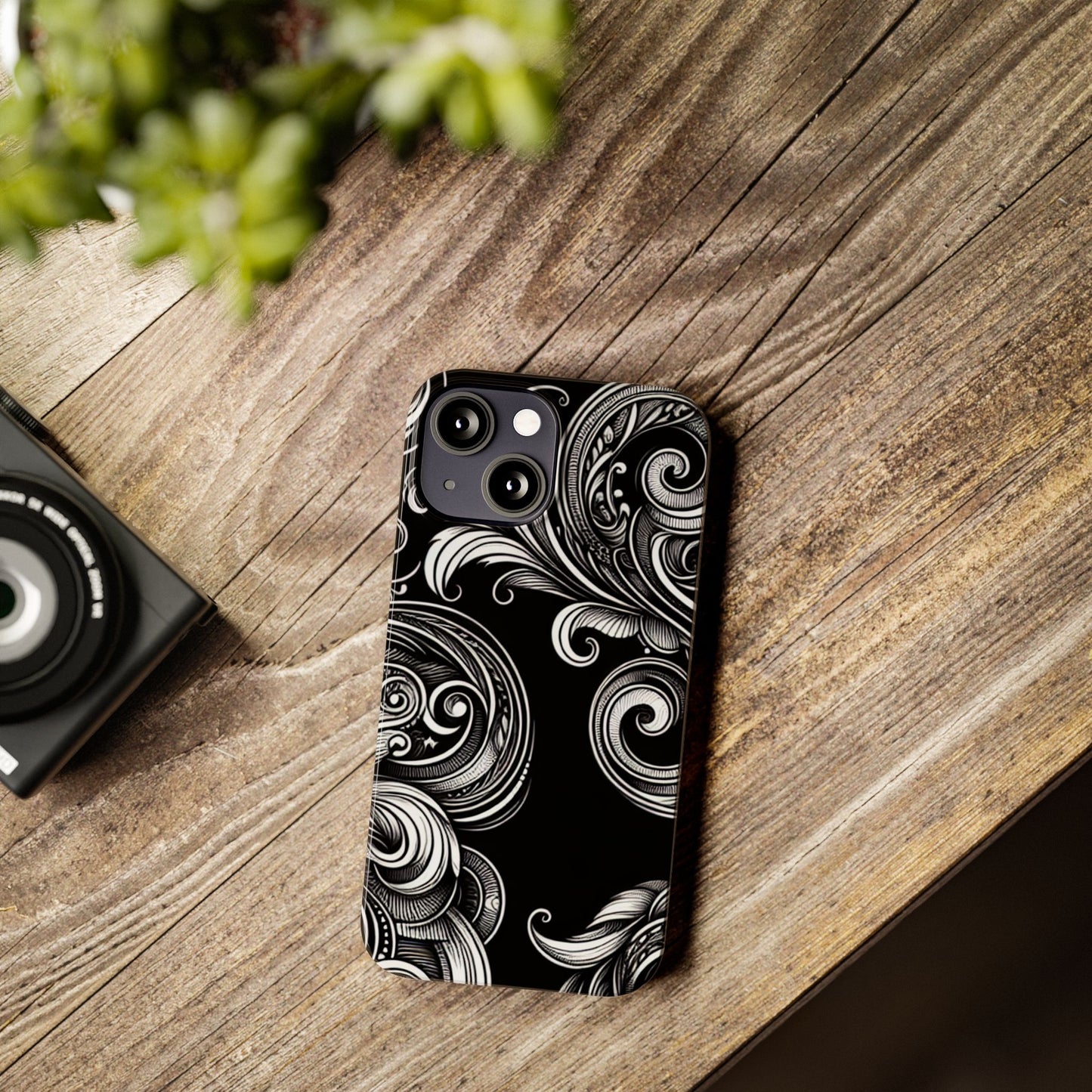 Elegant Black Swirl Slim Phone Case - Artistic Design for All Occasions