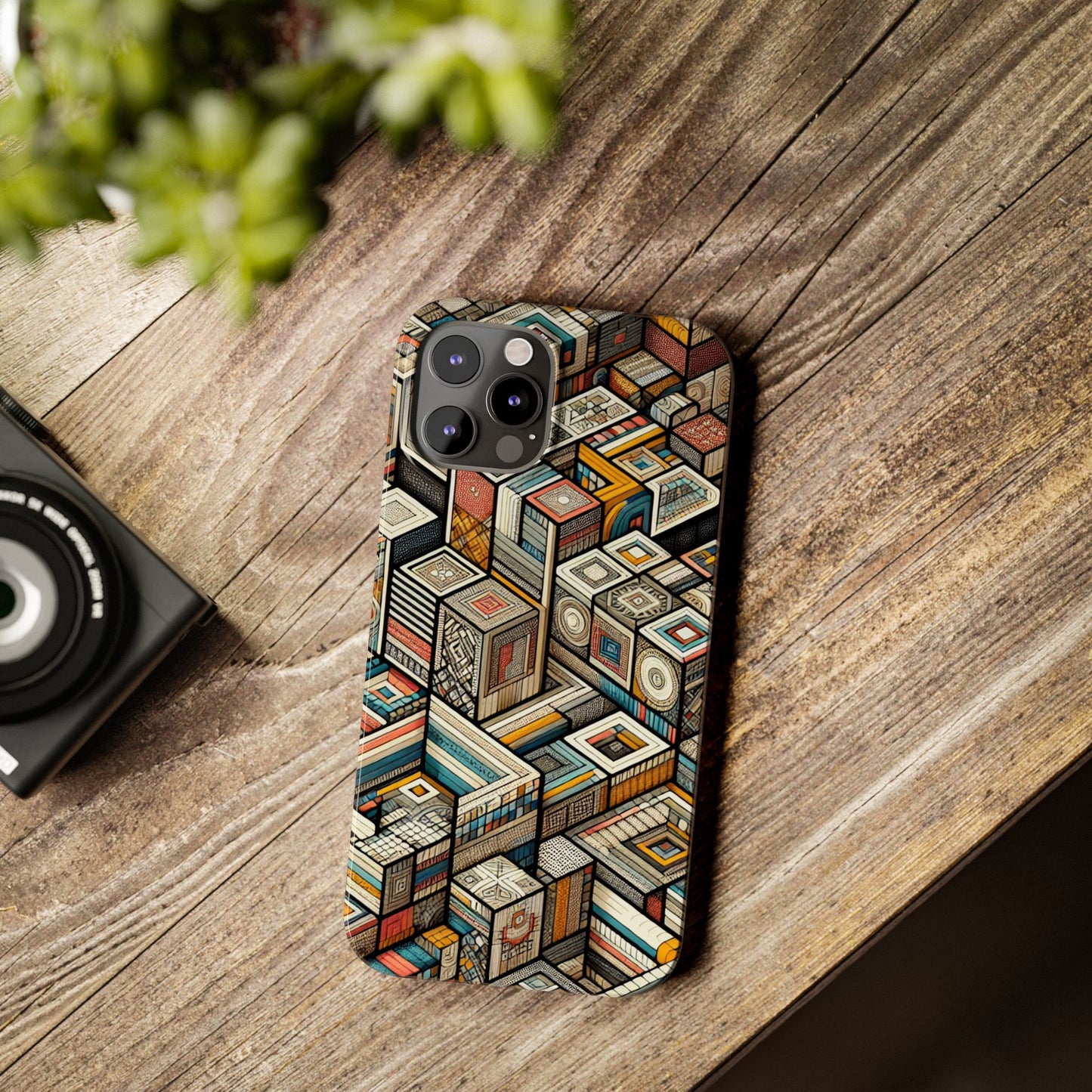 Artistic  Retro Geometric Slim Phone Case - Unique Abstract Design