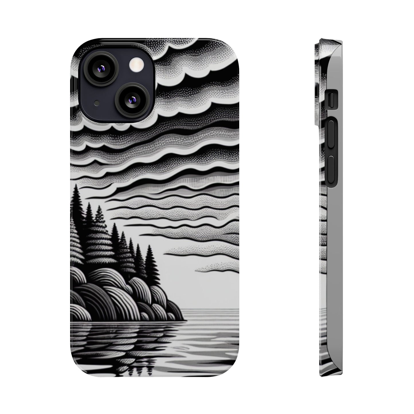 Artistic Black and White Slim Phone Case - Nature Landscape Design