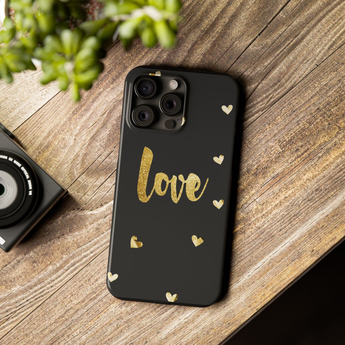 Glitter Love Slim Phone Case - Stylish Black Love Design