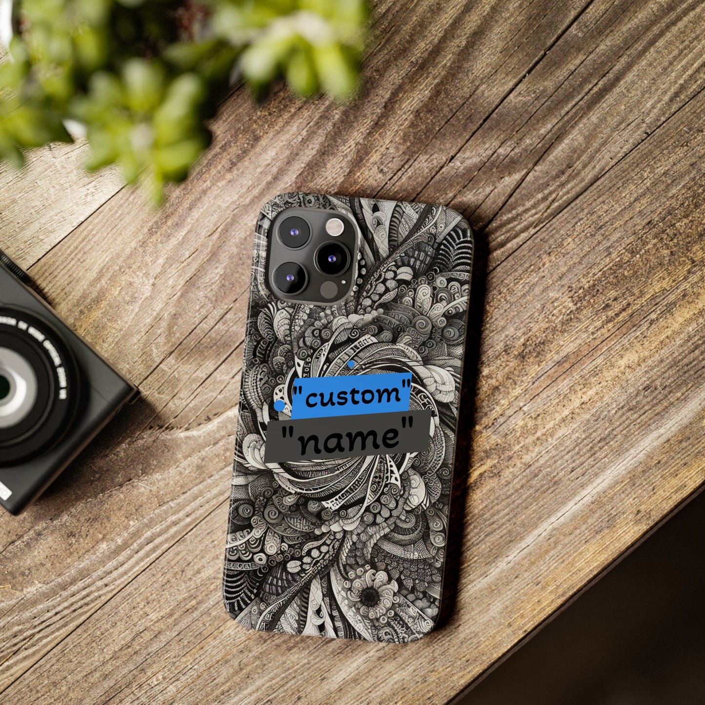 Customizable Slim Phone Cases - Personalized Black Swirl Design