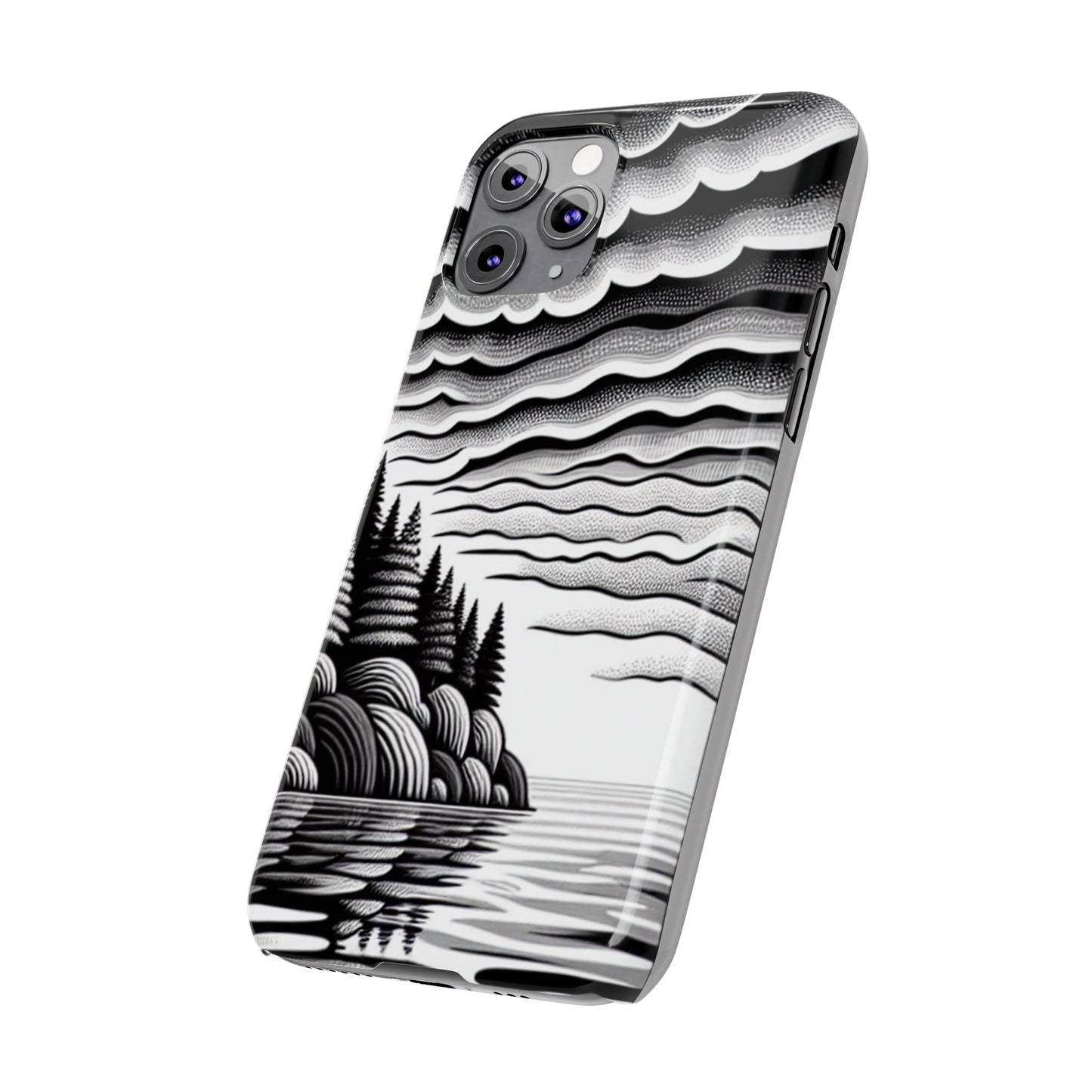 Artistic Black and White Slim Phone Case - Nature Landscape Design