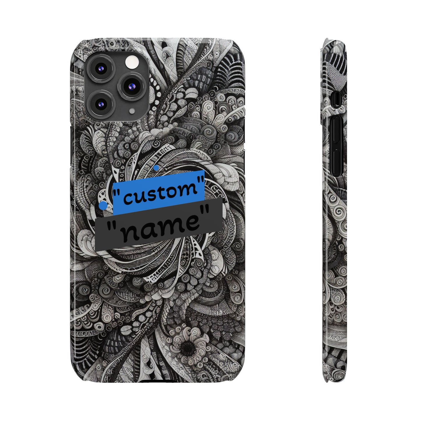 Customizable Slim Phone Cases - Personalized Black Swirl Design