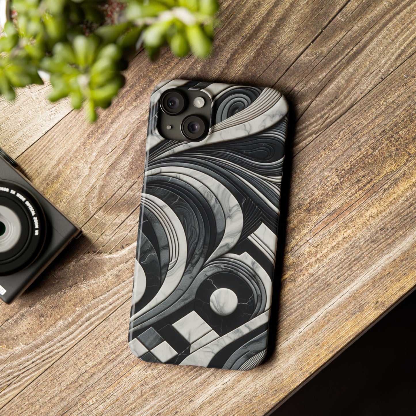 Elegant Marble Slim Phone Case - Stylish Black & White Design