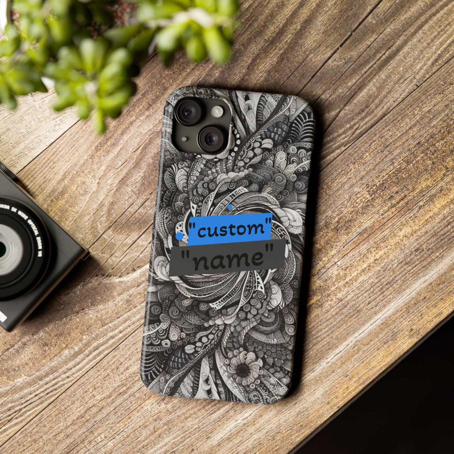 Customizable Slim Phone Cases - Personalized Black Swirl Design