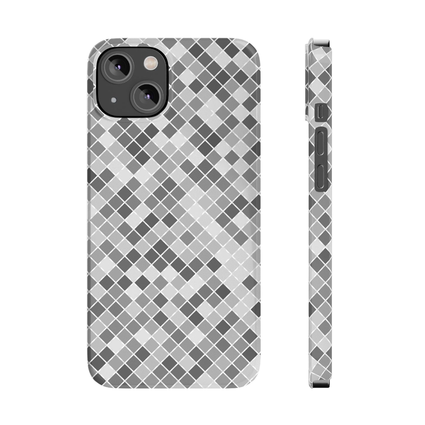 Chic Grey Mosaic Slim Phone Case - Stylish Protection for Modern Lifestyle