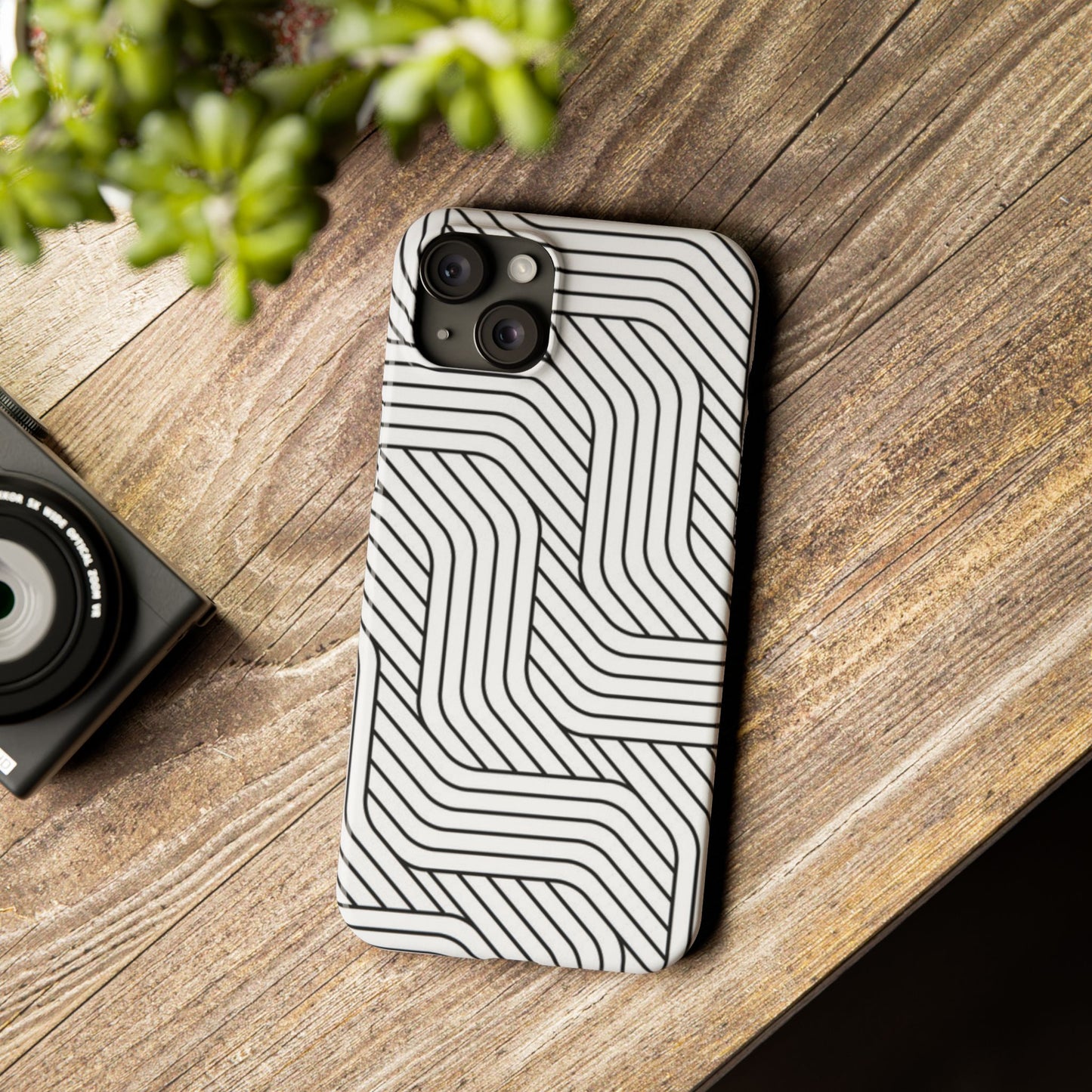 Stylish Geometric Slim Phone Case - Sleek Black and White Design for Minimalist Aesthetics