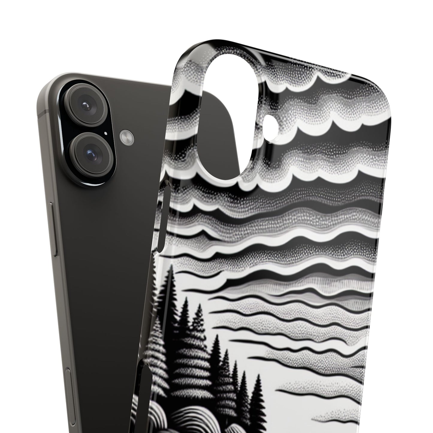 Artistic Black and White Slim Phone Case - Nature Landscape Design