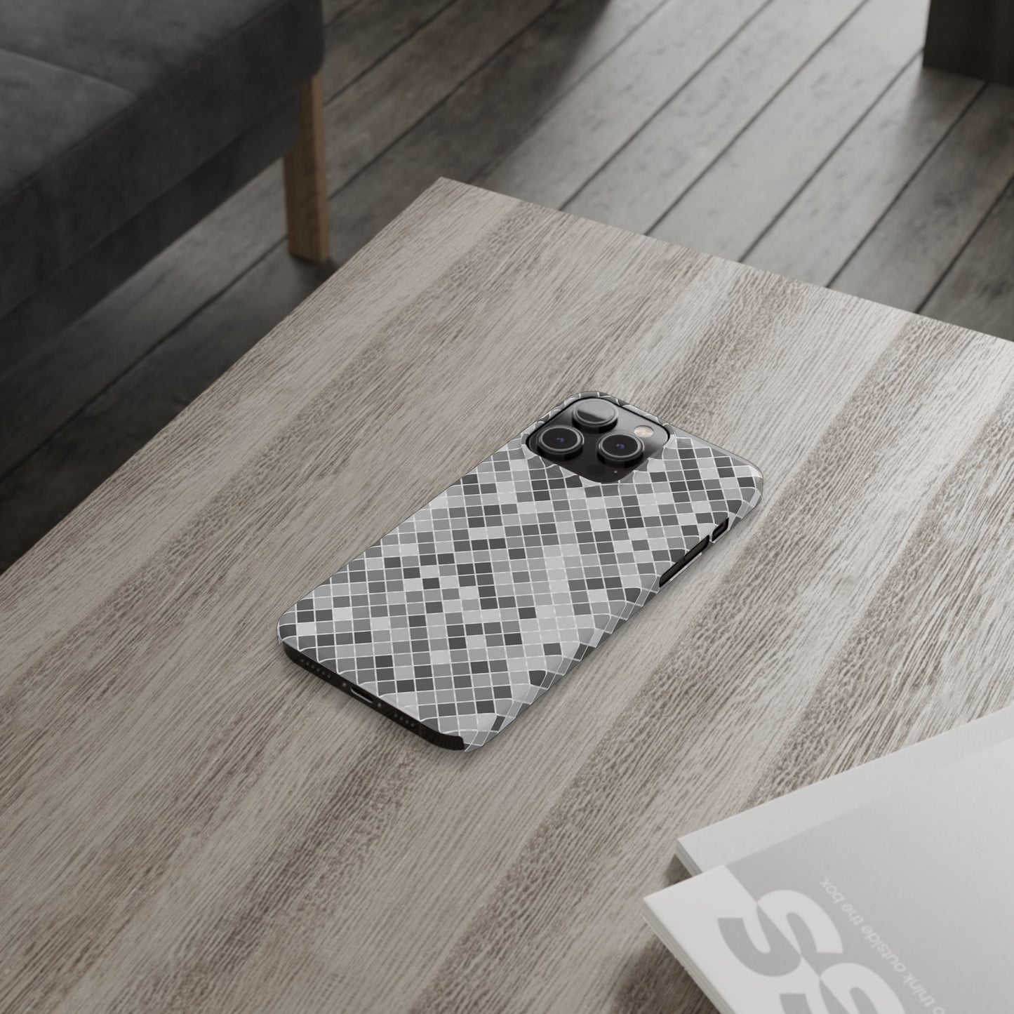 Chic Grey Mosaic Slim Phone Case - Stylish Protection for Modern Lifestyle