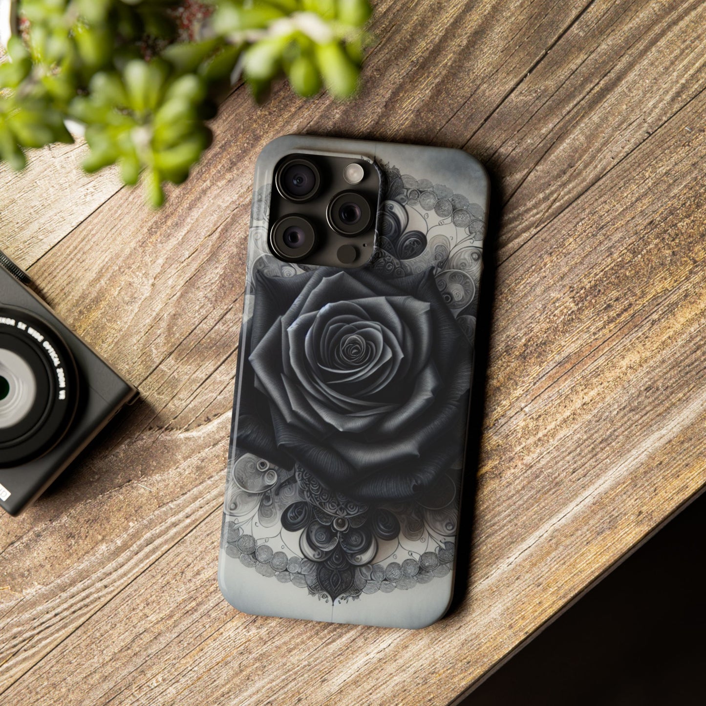 Elegant Black Rose Slim Phone Case for Stylish Protection