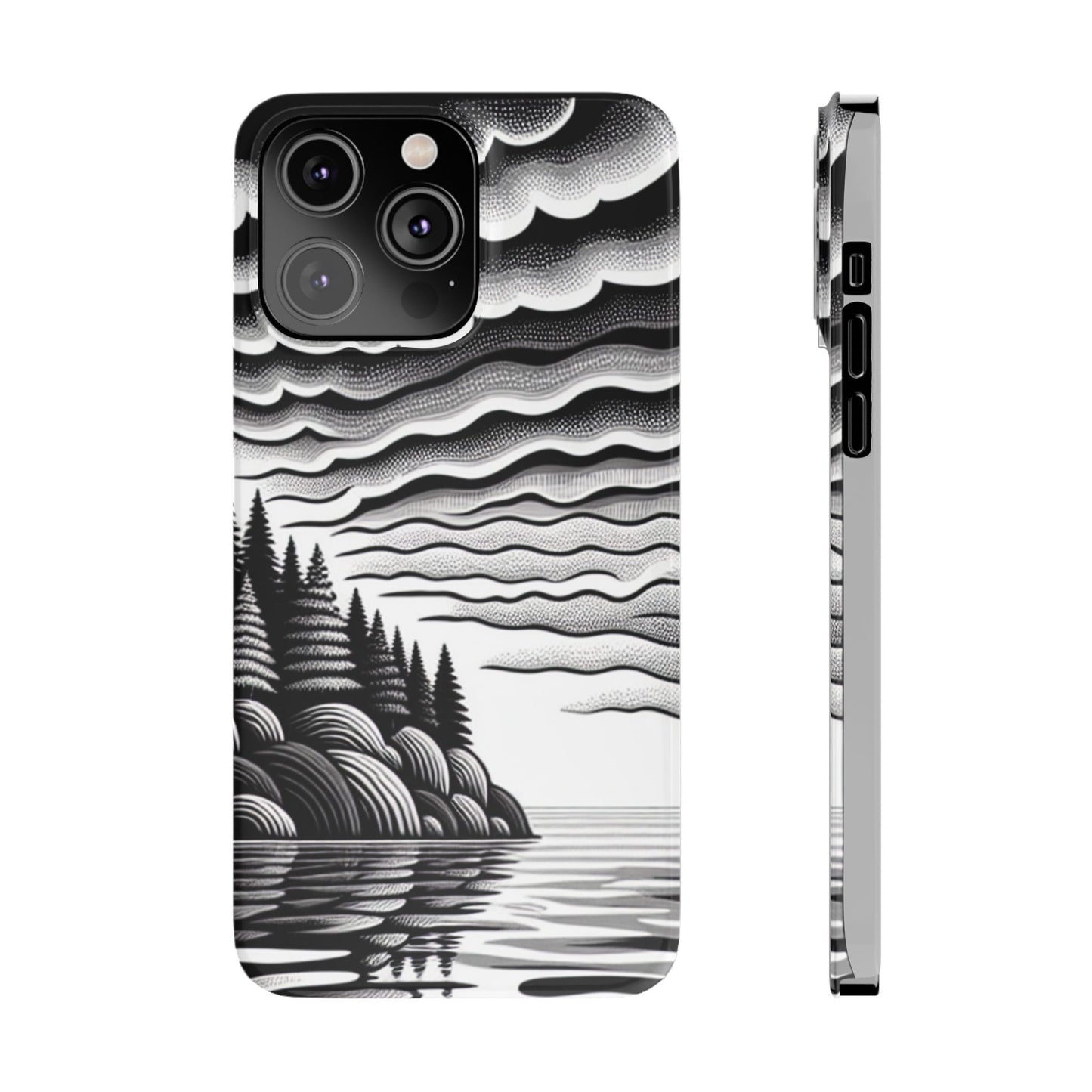 Artistic Black and White Slim Phone Case - Nature Landscape Design