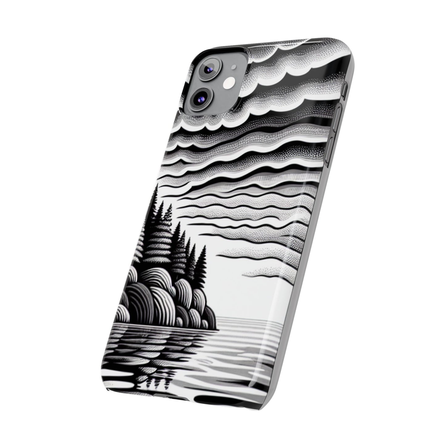 Artistic Black and White Slim Phone Case - Nature Landscape Design