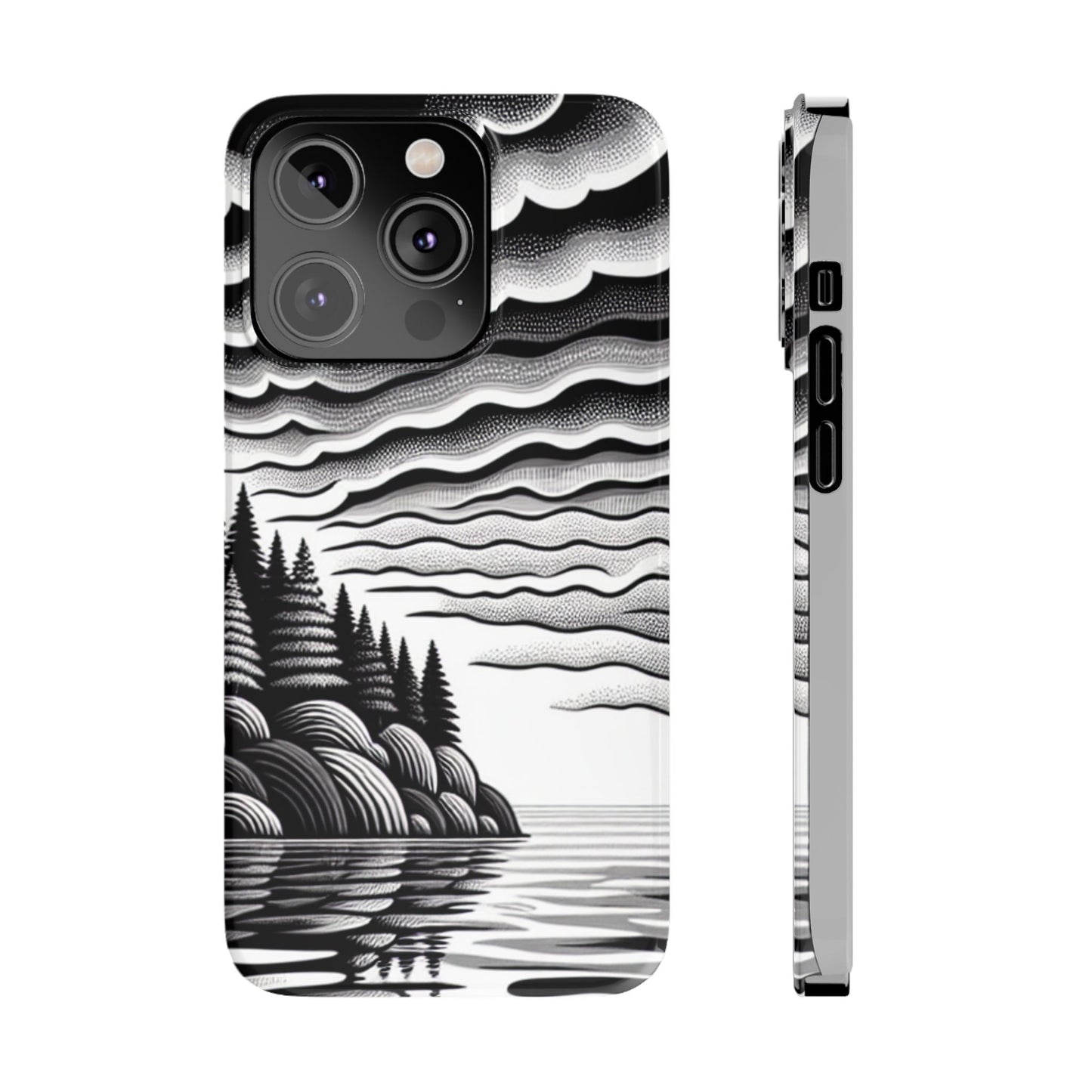 Artistic Black and White Slim Phone Case - Nature Landscape Design