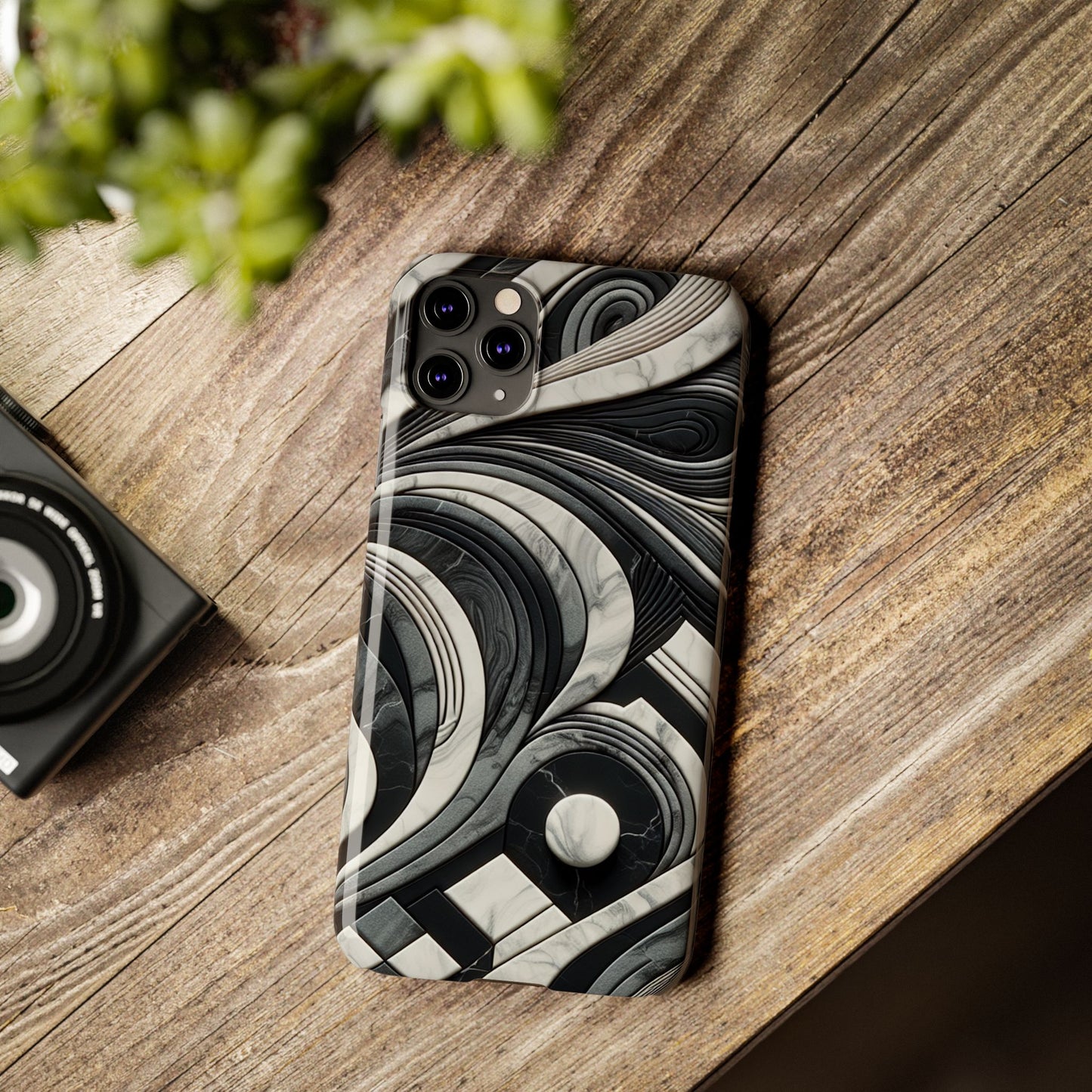 Elegant Marble Slim Phone Case - Stylish Black & White Design