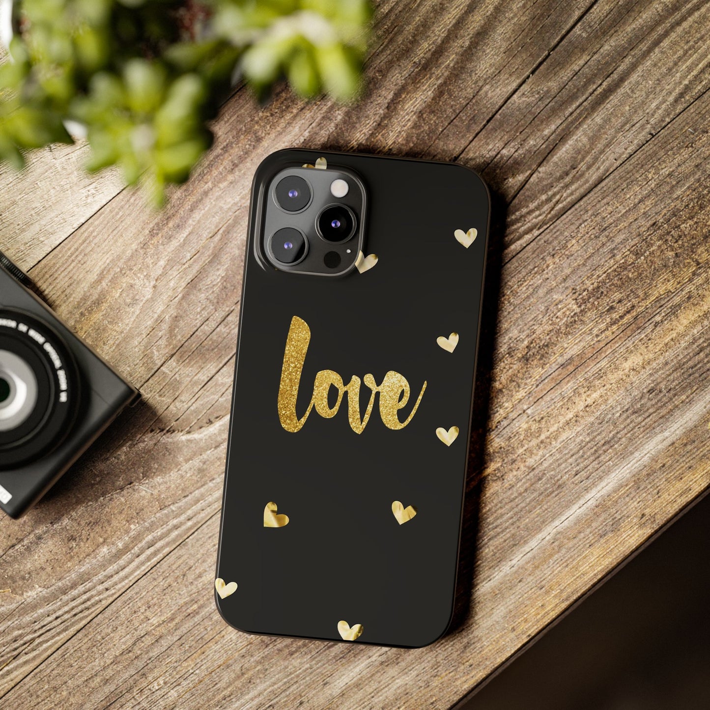 Glitter Love Slim Phone Case - Stylish Black Love Design