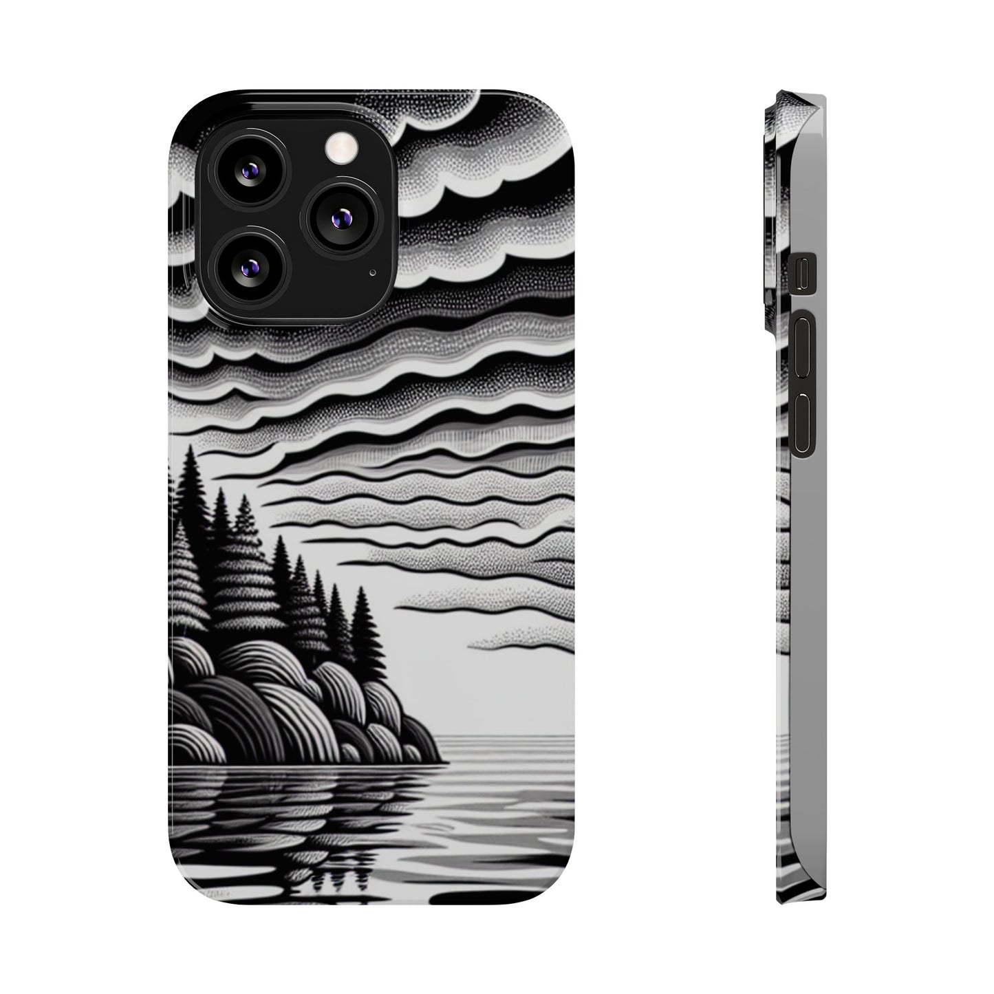 Artistic Black and White Slim Phone Case - Nature Landscape Design