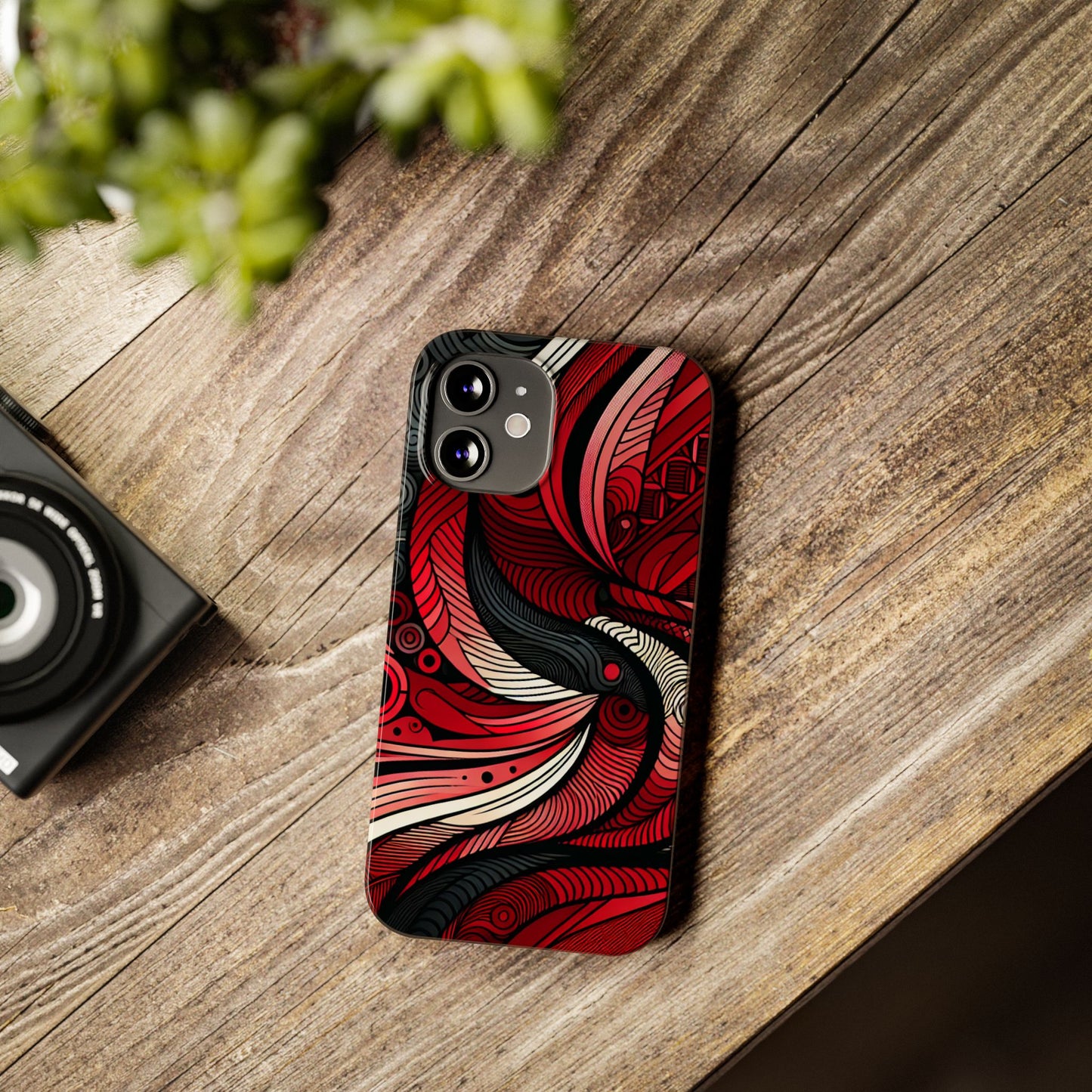 Artistic Red Swirl Slim Phone Case - Trendy Design for Stylish Protection