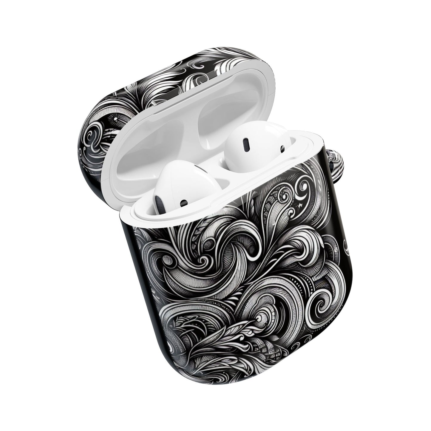 Artistic Black AirPod Case – Stylish Protection with Swirling Pattern