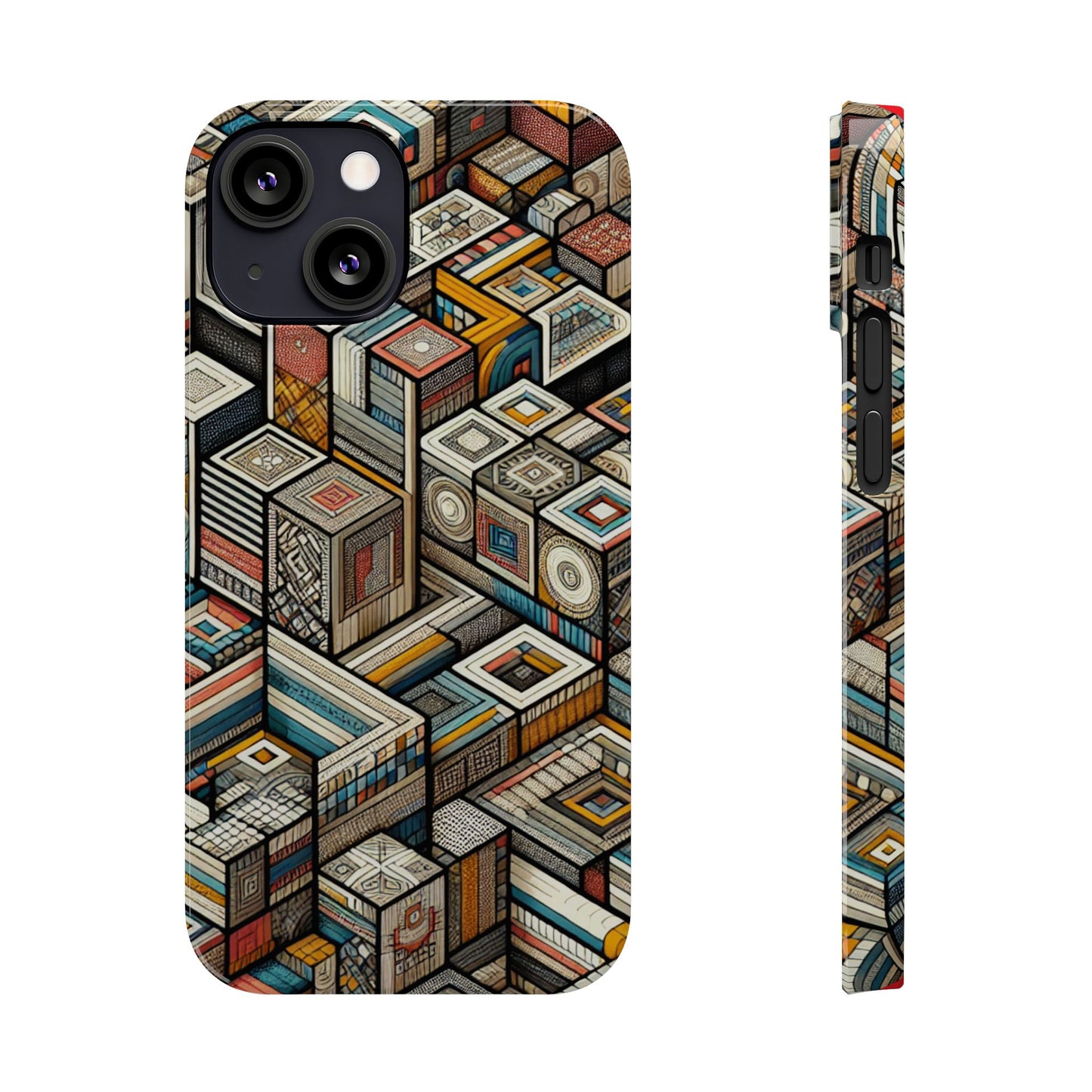 Artistic  Retro Geometric Slim Phone Case - Unique Abstract Design