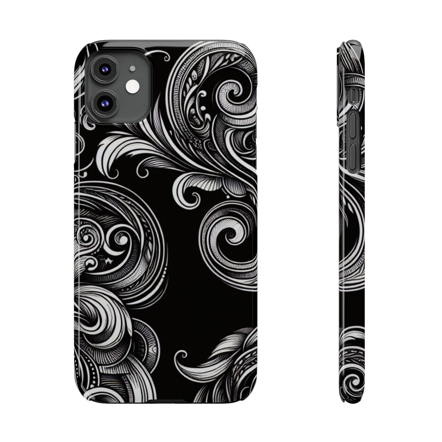 Elegant Black Swirl Slim Phone Case - Artistic Design for All Occasions