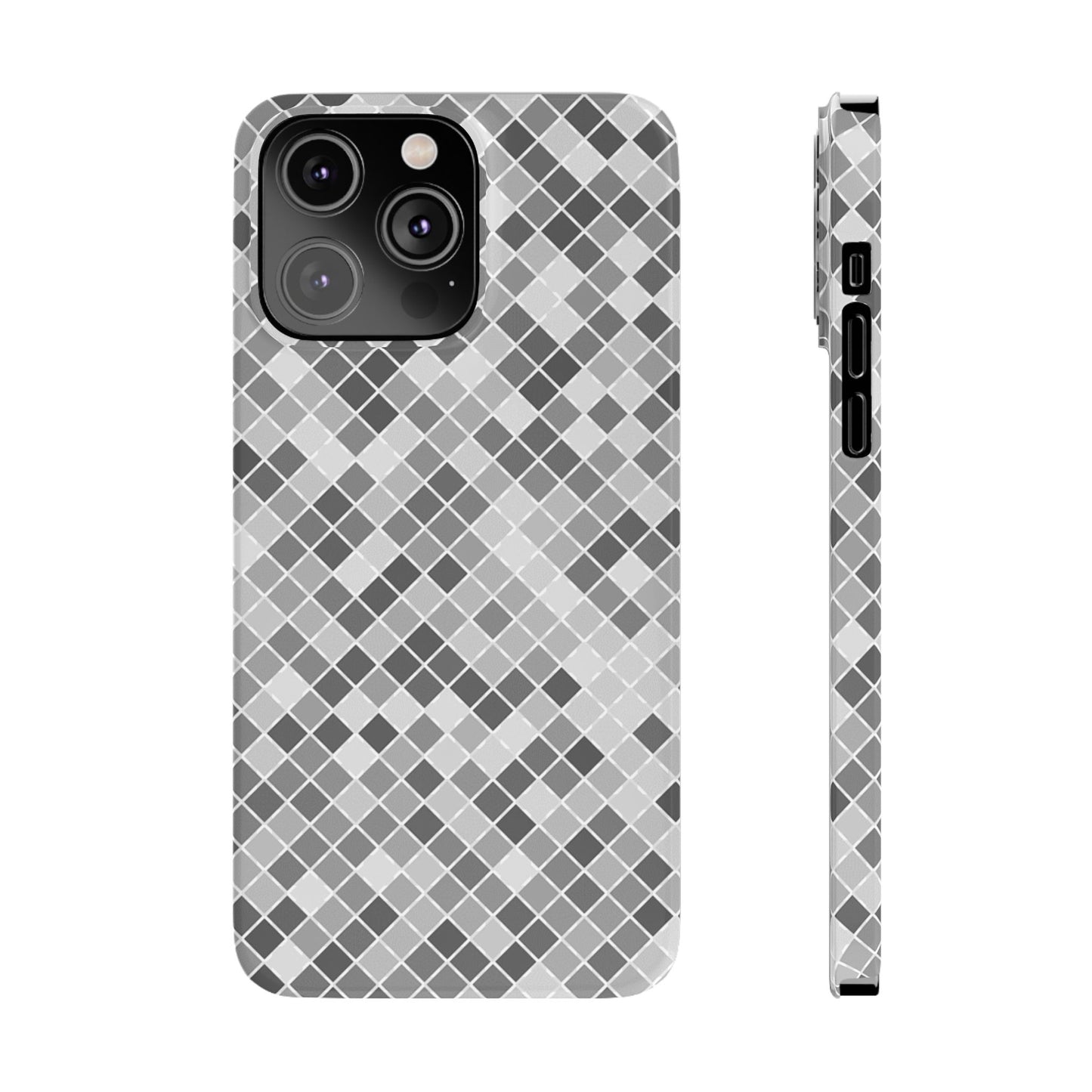 Chic Grey Mosaic Slim Phone Case - Stylish Protection for Modern Lifestyle