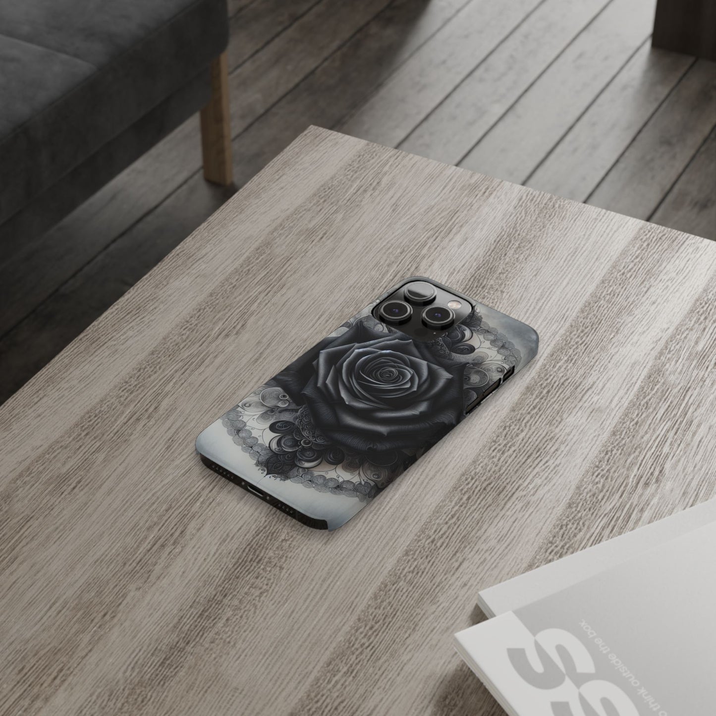 Elegant Black Rose Slim Phone Case for Stylish Protection