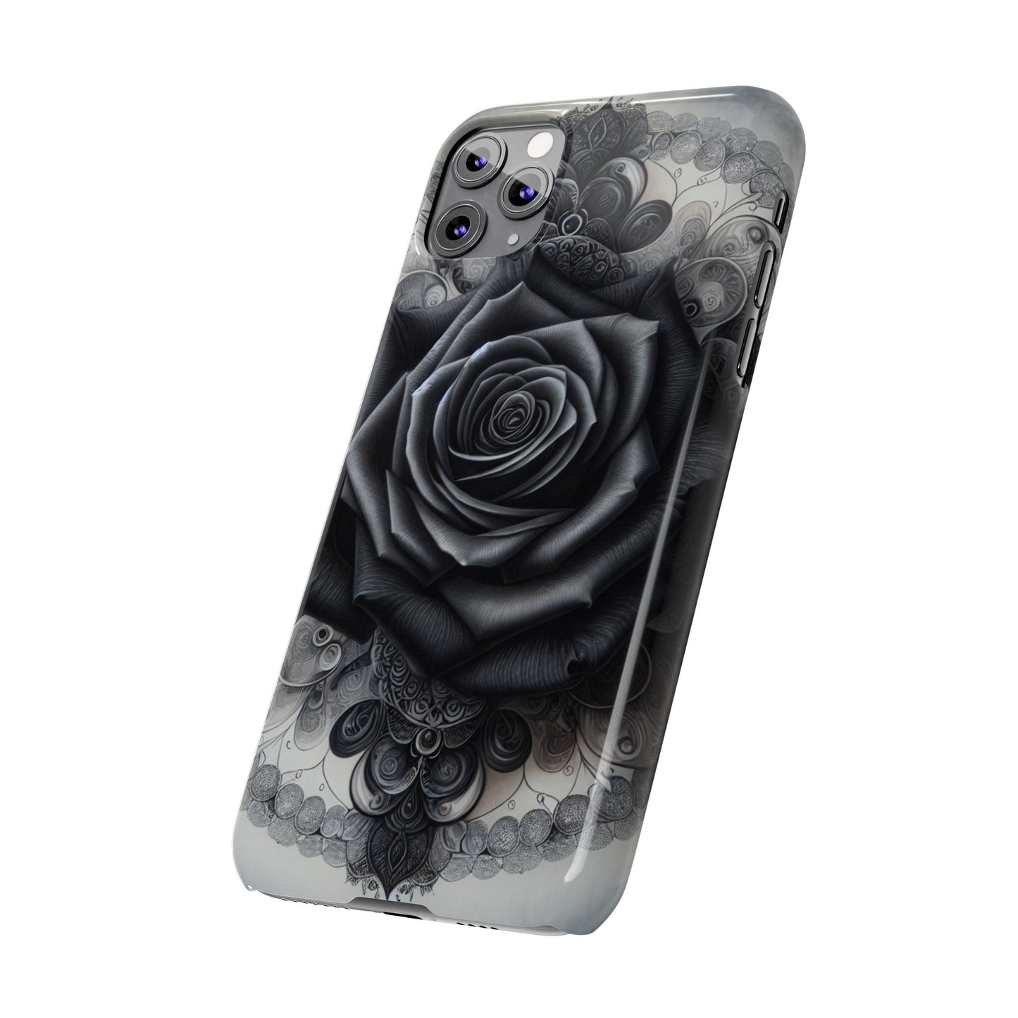 Elegant Black Rose Slim Phone Case for Stylish Protection