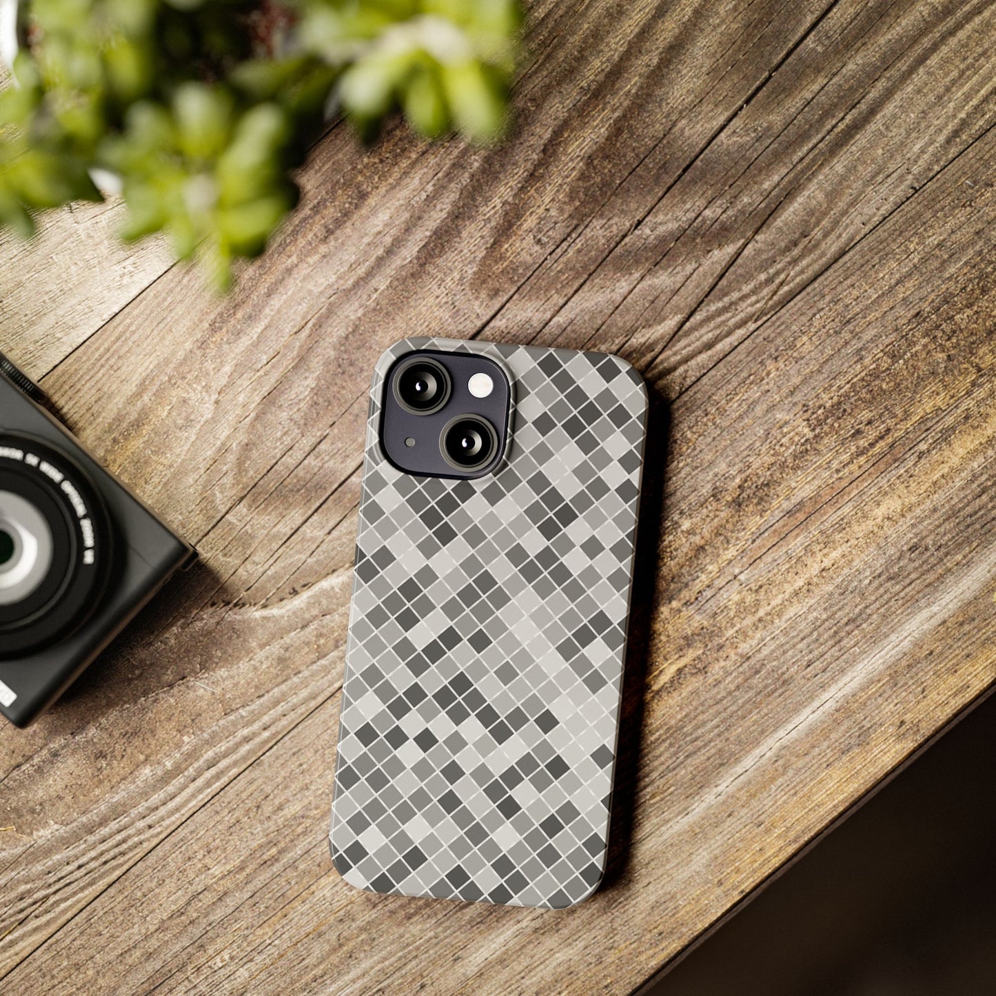 Chic Grey Mosaic Slim Phone Case - Stylish Protection for Modern Lifestyle