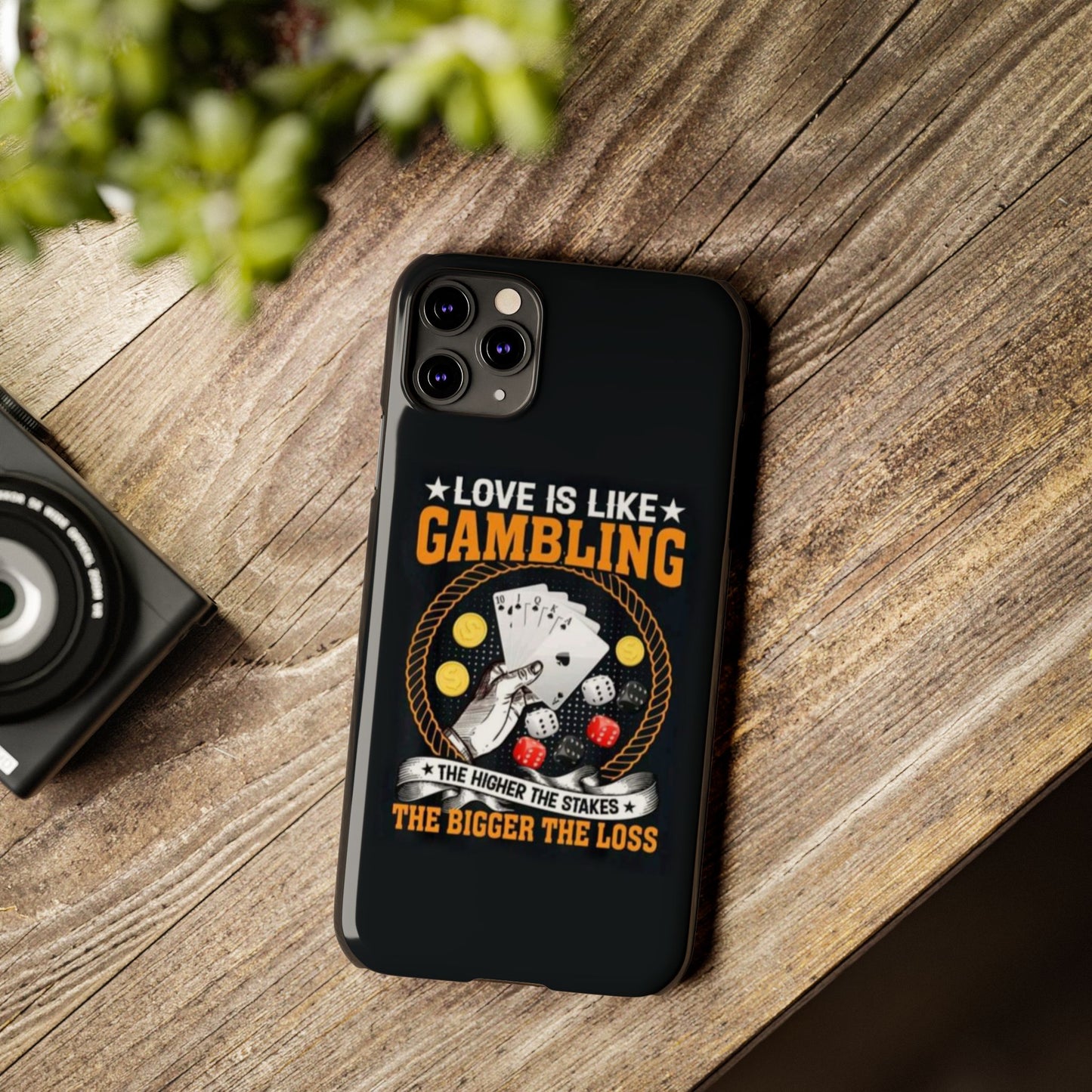 Gambling-Themed Slim Phone Case - 'Love is Like Gambling' Design