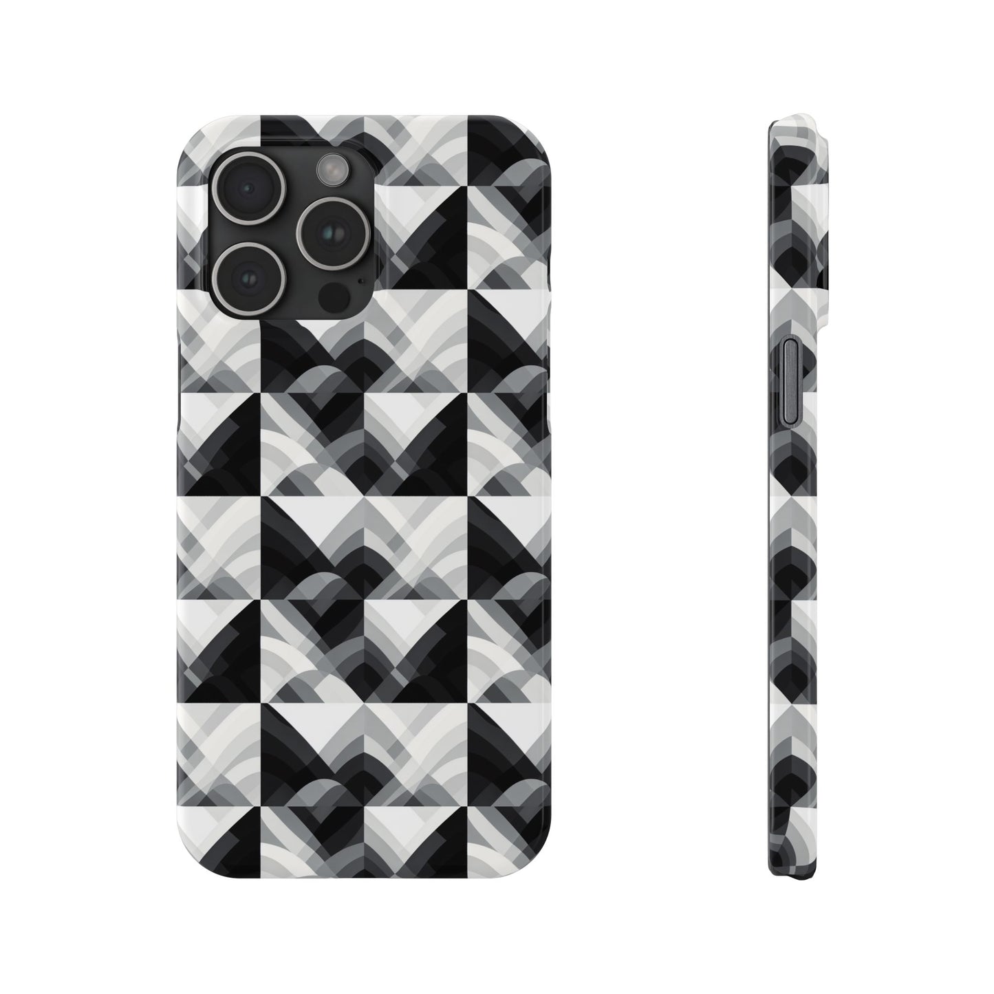 Stylish Black and Gray Slim Phone Case - Geometric Pattern for Modern Aesthetics