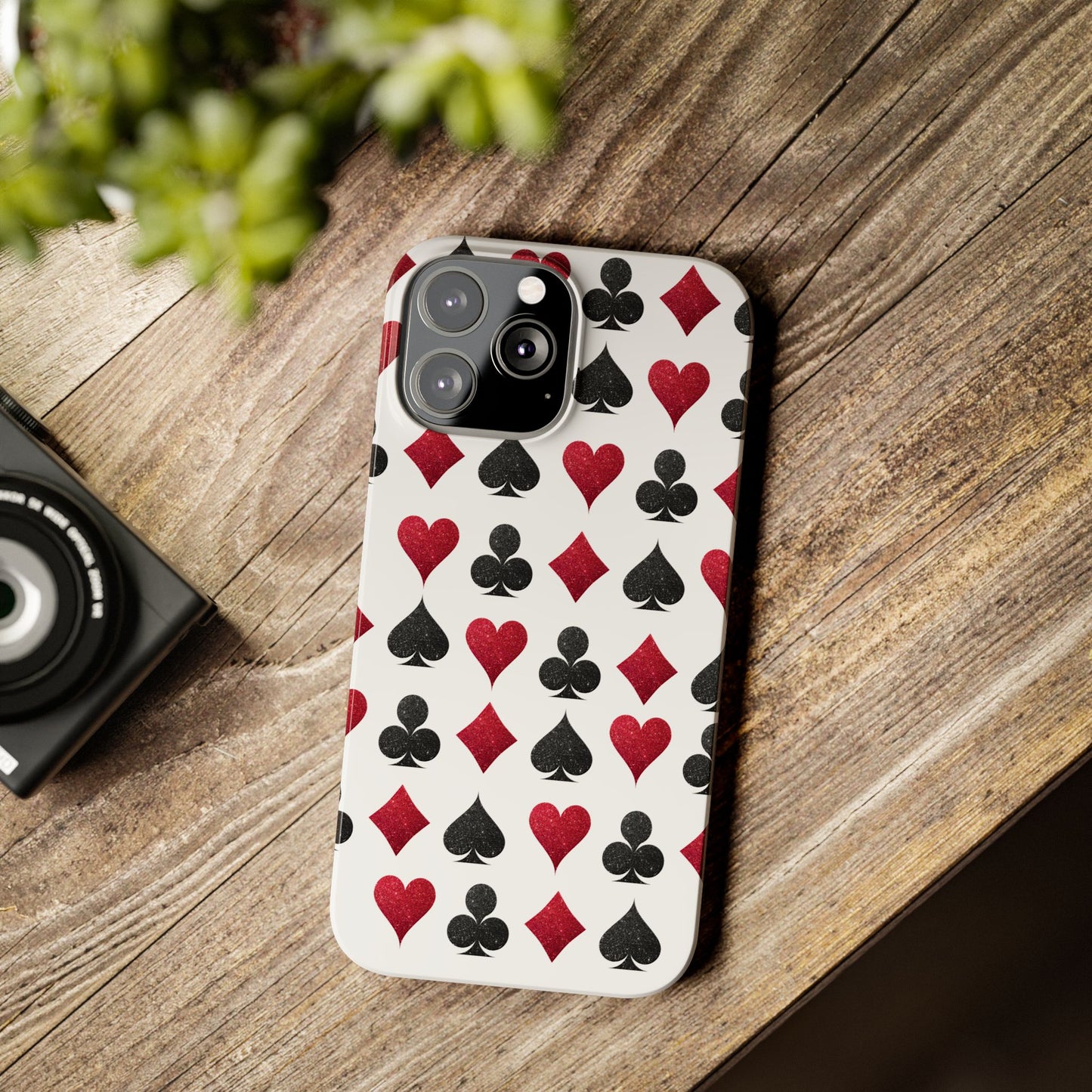 Stylish Playing Card Slim Phone Case - Red & Black Design