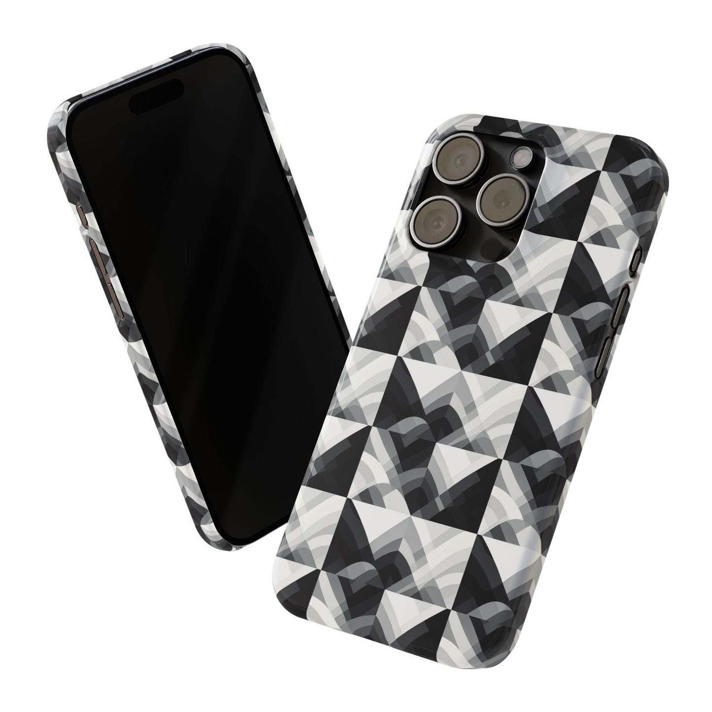 Stylish Black and Gray Slim Phone Case - Geometric Pattern for Modern Aesthetics